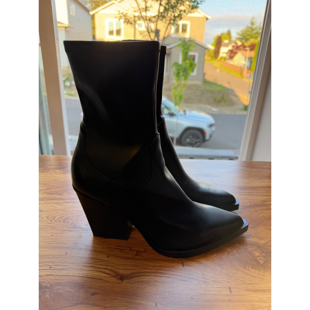 Dolce Vita Black Rutger Leather Pointed Toe Block Heel Booties Sz 7 NWOTS - Picture 5 of 10